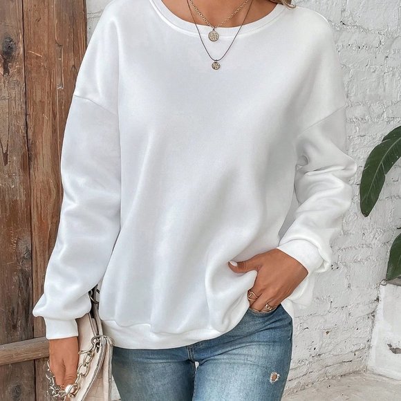 White Preppy Womens Contrast Lace Drop Shoulder Split Back Sweatshirt - Picture 3 of 5